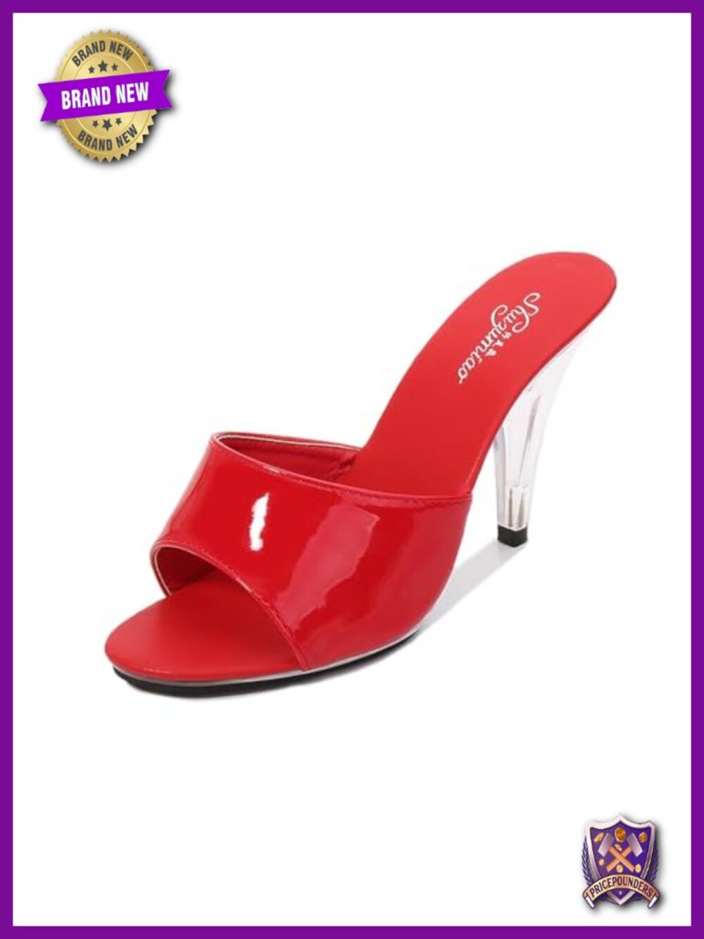 Patent Leather Fish Mouth Stiletto Heel Mules Peep Toe Dress Sandals